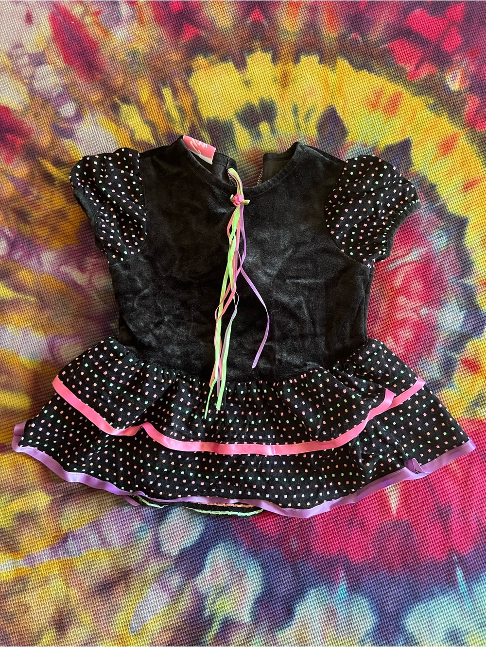 🖤 Vintage 90s Evy Velvet & Ribbon Tiered Ruffle Dress